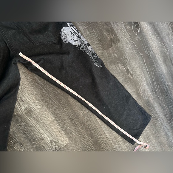 Game Time y2K black denim baggy jeans embroidered skulls oversized fit - Picture 6 of 6